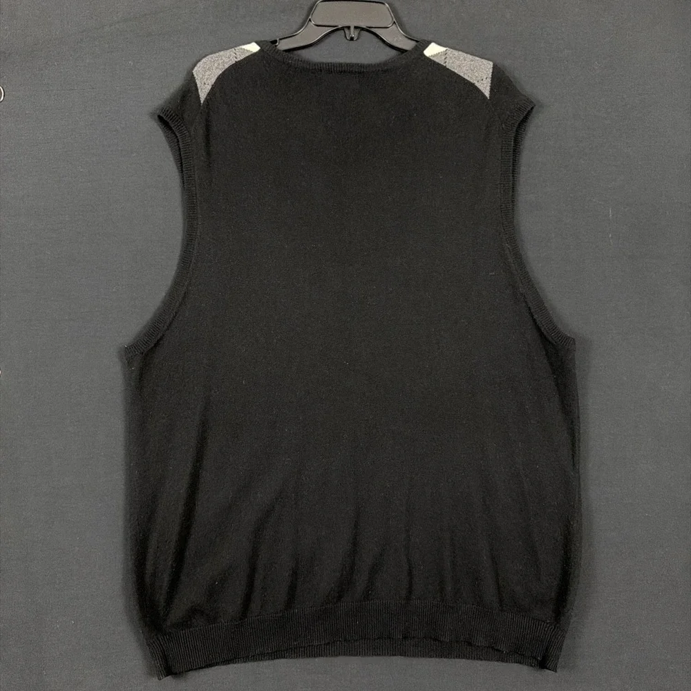 Paul Frederick Sweater Vest Silk Cashmere  V-Neck Sz 3XLT Black & White Argyle
